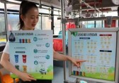 公交车上摆放了分类垃圾桶还做了宣传栏