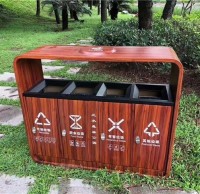 转木纹四分类不锈钢垃圾箱定制城市新名片