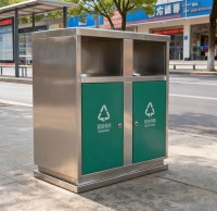 户外街道两分类不锈钢垃圾箱，让环保与美学并行