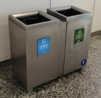 室内地铁站两连体不锈钢垃圾桶与城市文明的融合