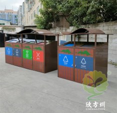 深圳景区转木纹不锈钢分类垃圾桶