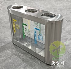 外贸室内环卫透明三分类不锈钢垃圾桶