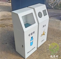 室内商用三色丝网印刷不锈钢分类垃圾桶