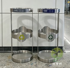 山西太原室内地铁站透明防爆圆柱形不锈钢分类垃圾桶